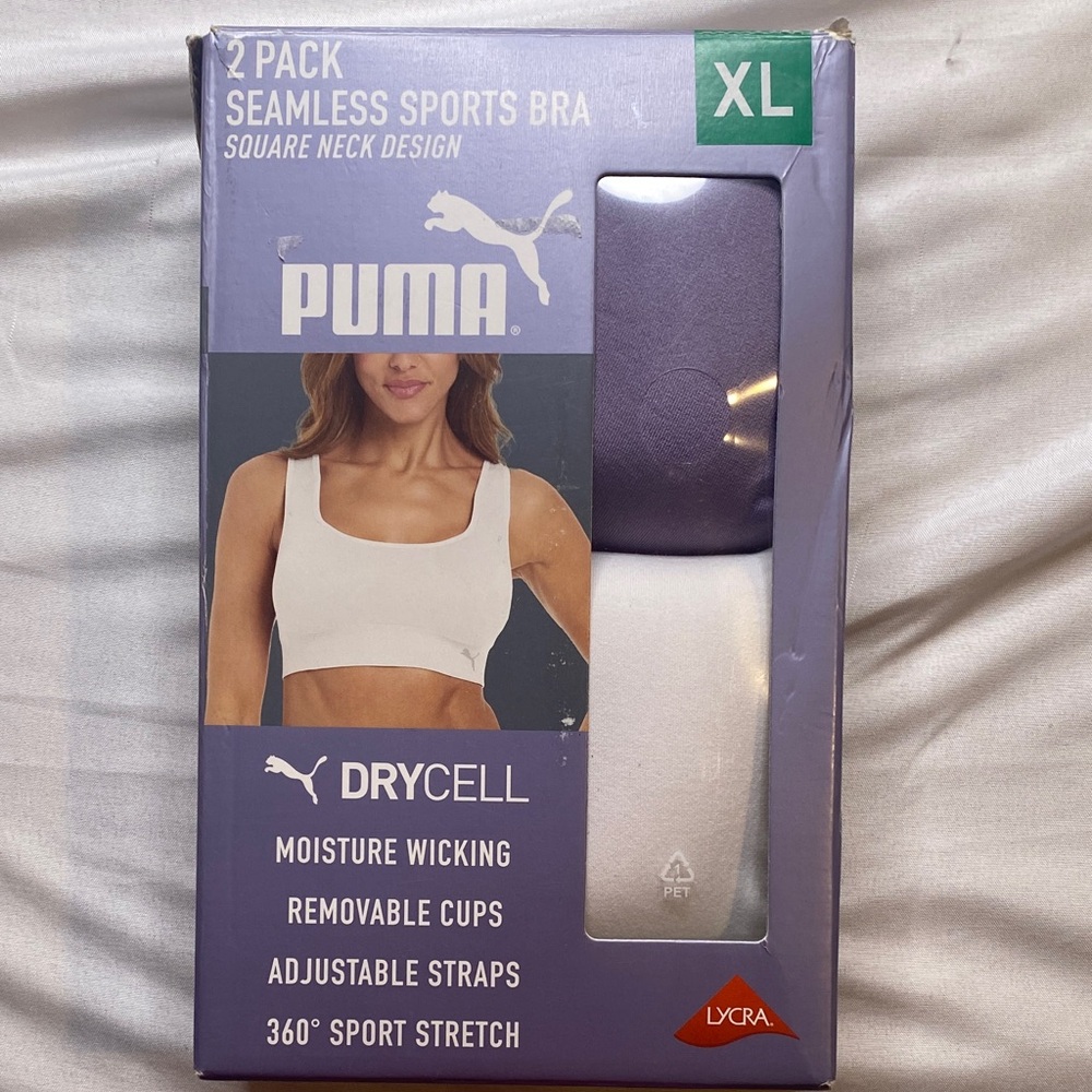 Puma Seamless Sports Bra 2-Pack - White and Purple